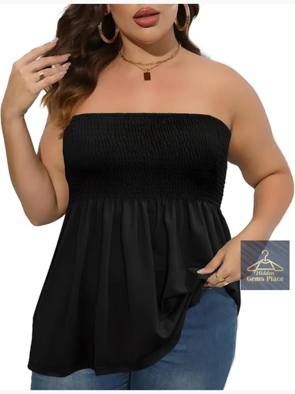 Plus Size Strapless Pleated Tube Top Summer Tank Cami